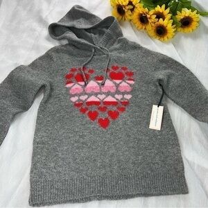 Cupcakes and Cashmere Gray Hoodie Sweater with Hearts, NWT, Size XS